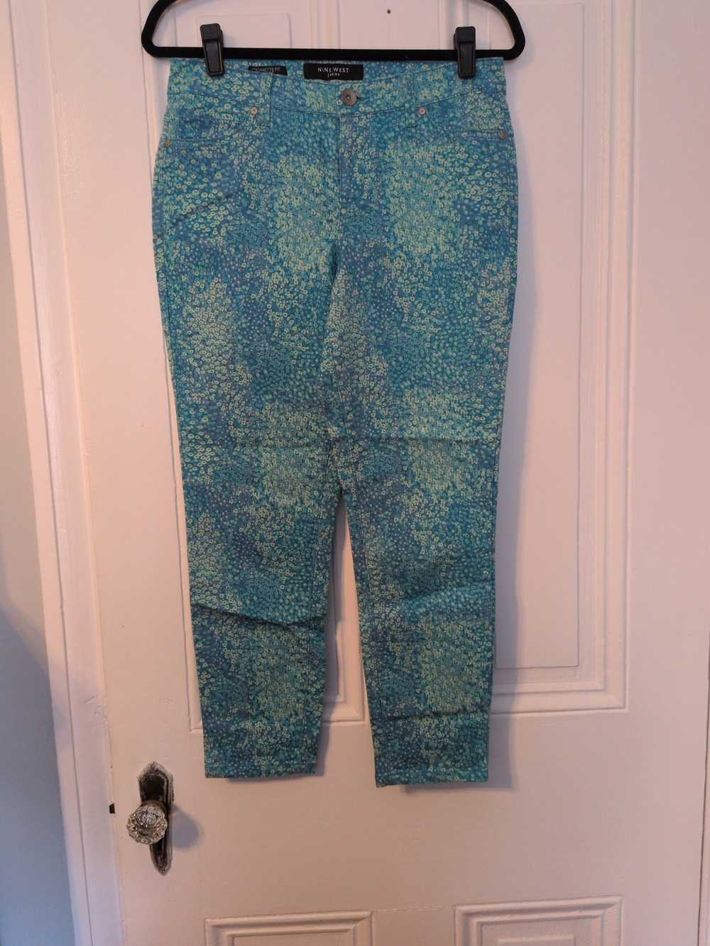 Nine West Teal Patterned Skinny Pants